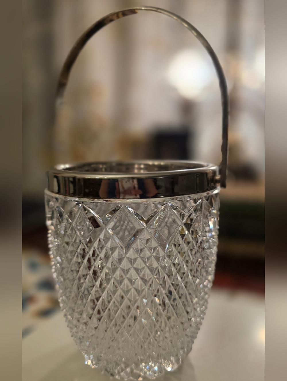 Cut Crystal Ice Bucket with Silver-Tone Handle